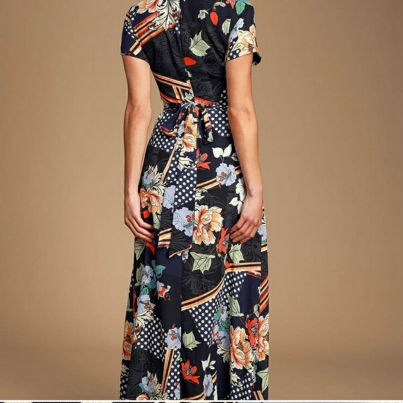 Lulus Aleta Navy Print Short Sleeve Maxi Dress XL - Picture 2 of 2